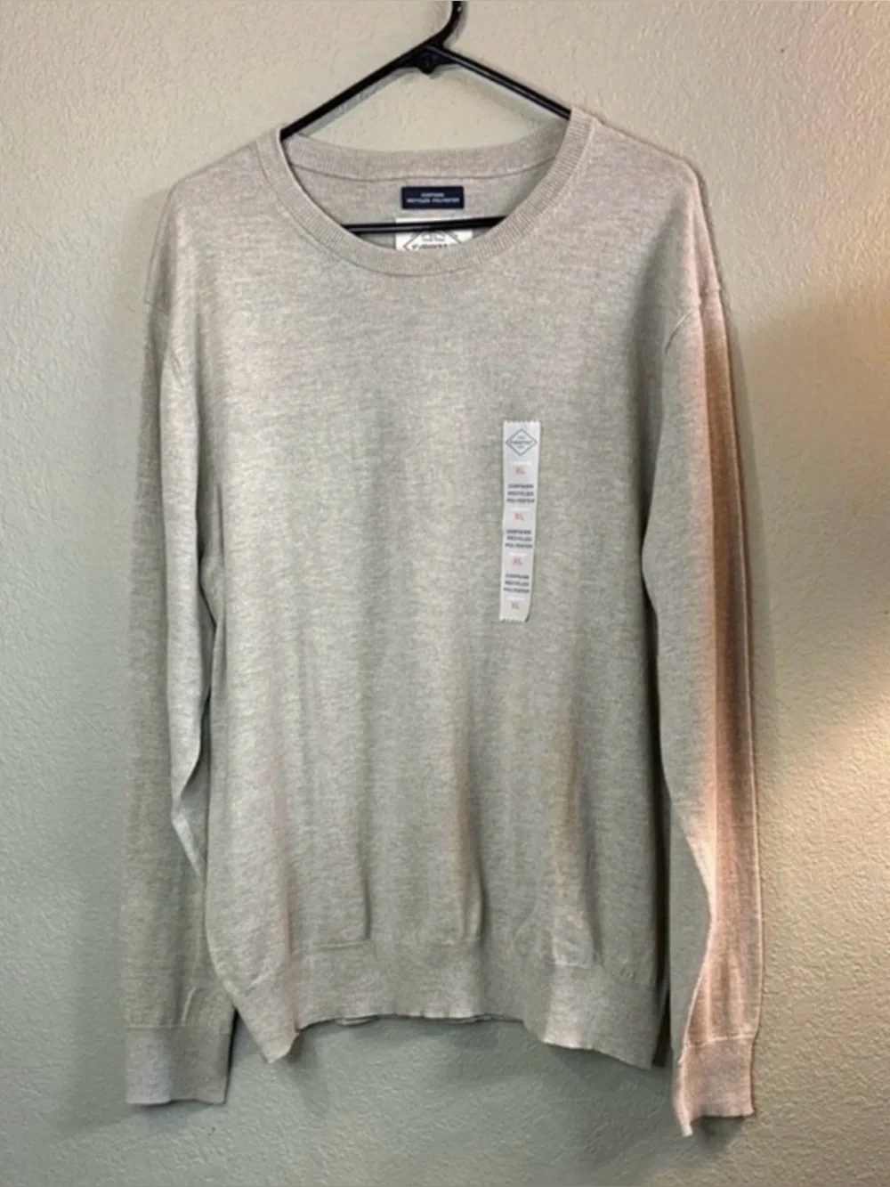 New St. John's Bay Sweater Men’s Tan Crew Neck Classic Knit Super Soft Size XL